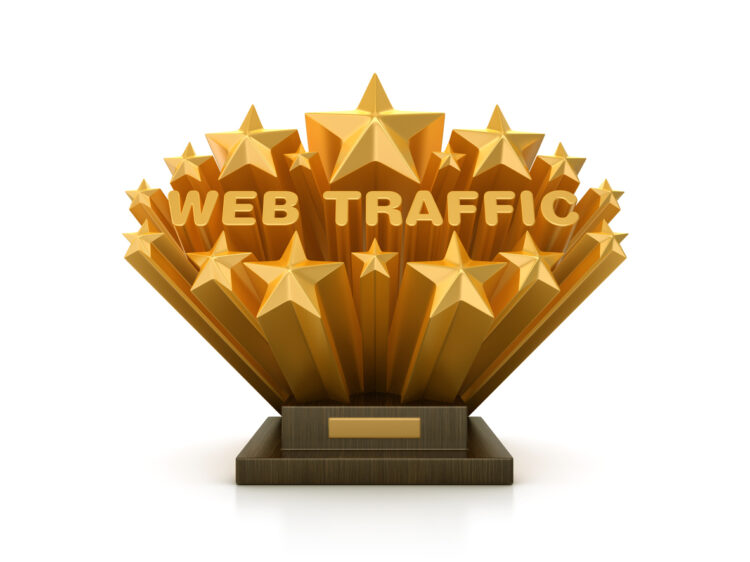 Gold Stars with WEB TRAFFIC Phrase on Trophy - 3D Rendering Vorteile SEO